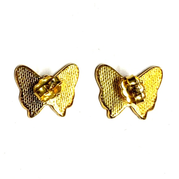 Vintage Gold Butterfly Stud Earrings – Dainty Retro Insect Jewelry - Picture 2 of 2